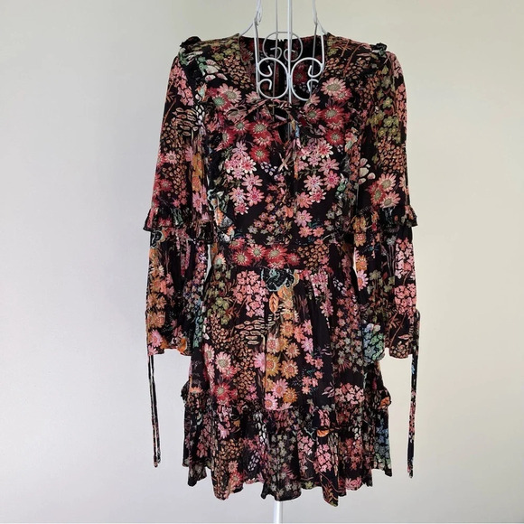 Ted Baker Hendria Ruffle-Trim Mini Dress floral print viscose size 0 or 2 - Picture 7 of 14